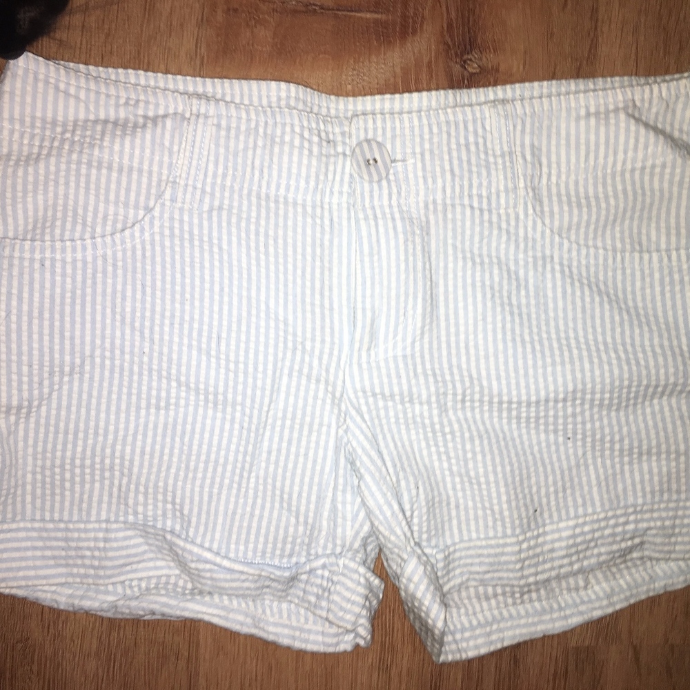 Love Tease light blue and white striped shorts